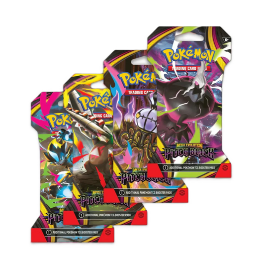 Three Pokemon trading card packs on a white background