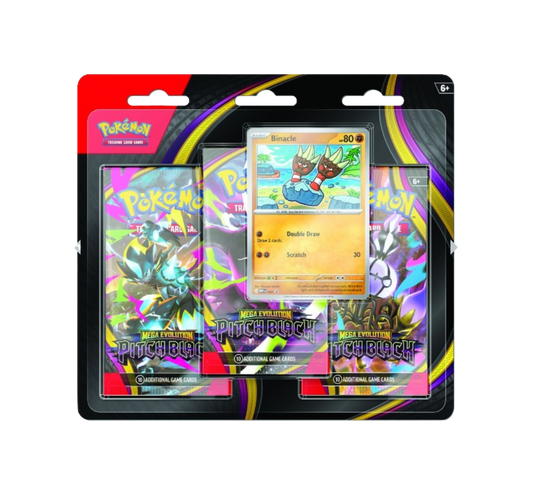 Pokémon trading card game packaging with cards and display stand.