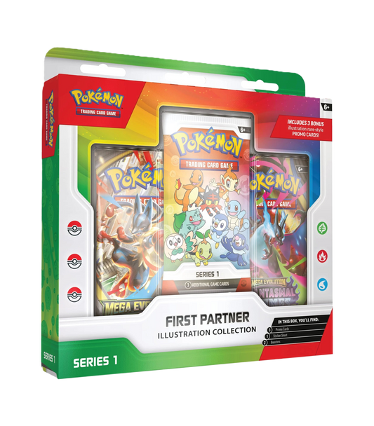 Pokémon trading card game packaging with illustrations and promotional text.
