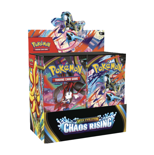 Pokémon Trading Card Game Mega Evolution Chaos Rising packaging on a white background